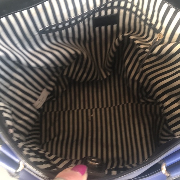 KATE SPADE ♠️ ROYAL BLUE W/BLACK TRIM LARGE LEATHER TOTE SHOULDER BAG PURSE - Picture 6 of 9